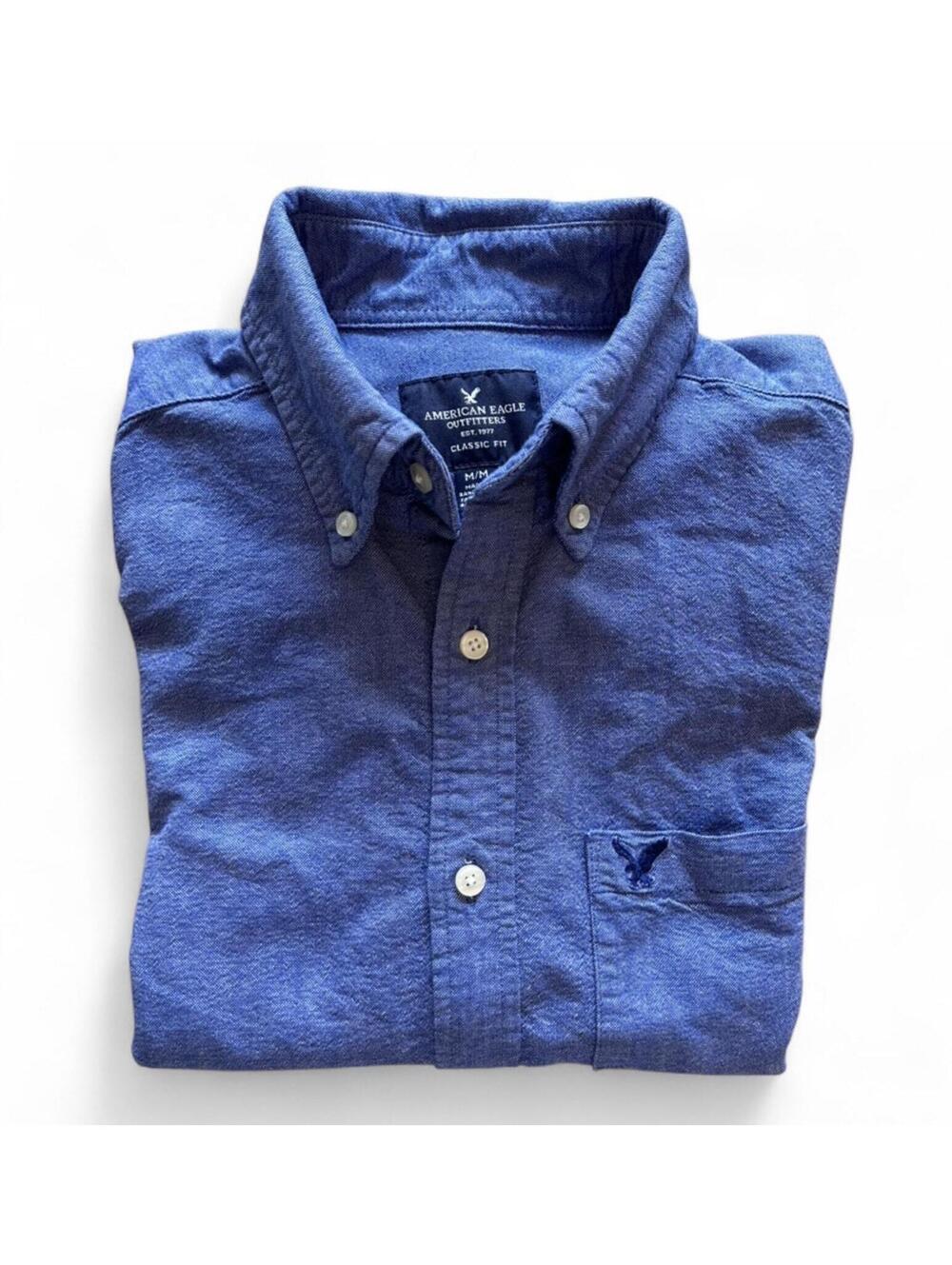 American Eagle Men’s Medium Blue Button Down Shirt Long Sleeve